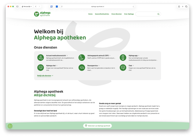 Screenshot website welkomspagina