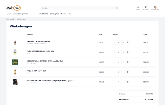 Winkelwagen website Multi Bier