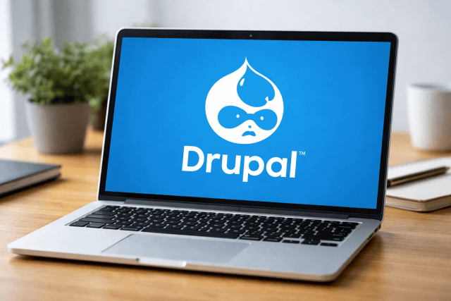 Laptopscherm met Drupal-logo